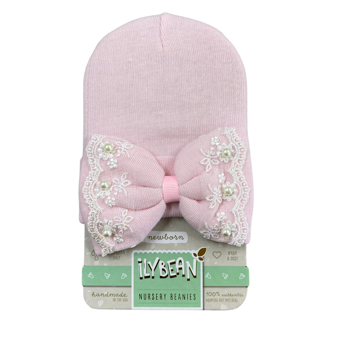 IlyBean Pink Hat w/ Lace Trim & Pearls
