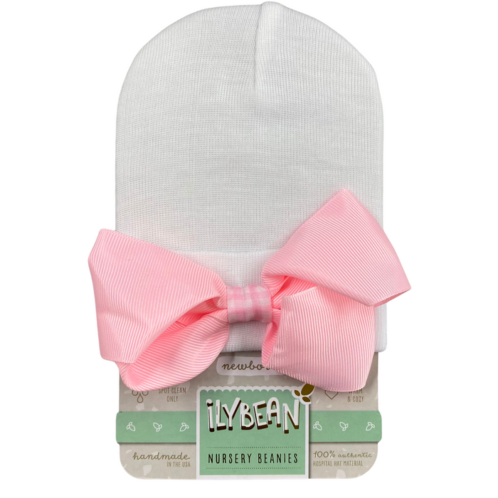 IlyBean White Hat w/ Pink Gingham Center Bow