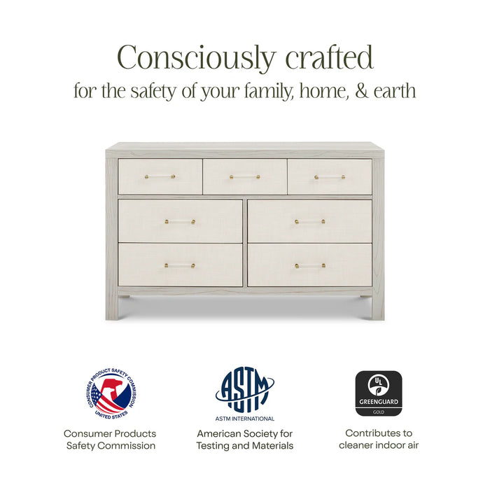 Eloise 7 Drawer Dresser - White Driftwood w/ Pearl Eco Weave
