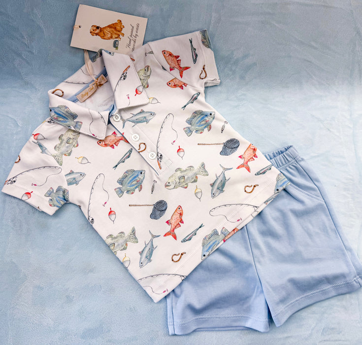 Baby Club Chic Fishing Day Tee w/Collar and Short Set