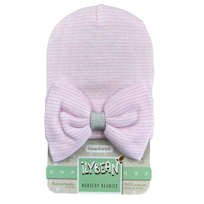IlyBean Pink & White Striped Hat w/ Silver Shimmer