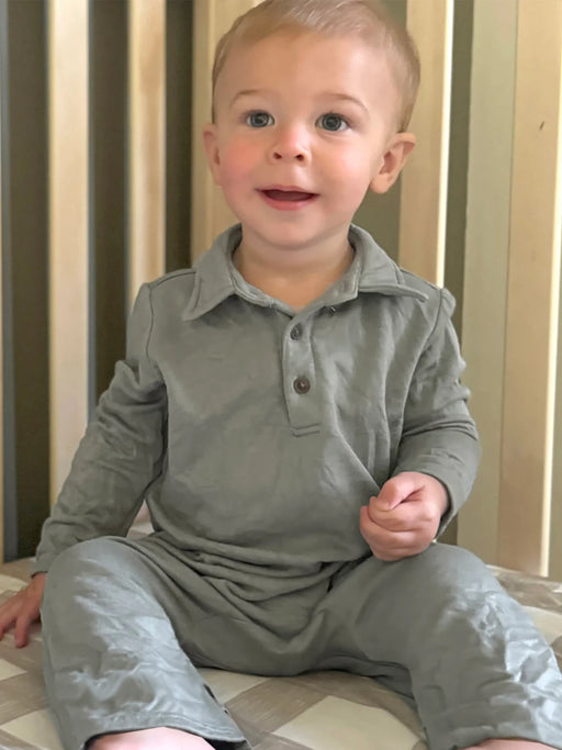 Gunamuna Collared Jumpsuit | Sage - Cullen's Babyland & Playland