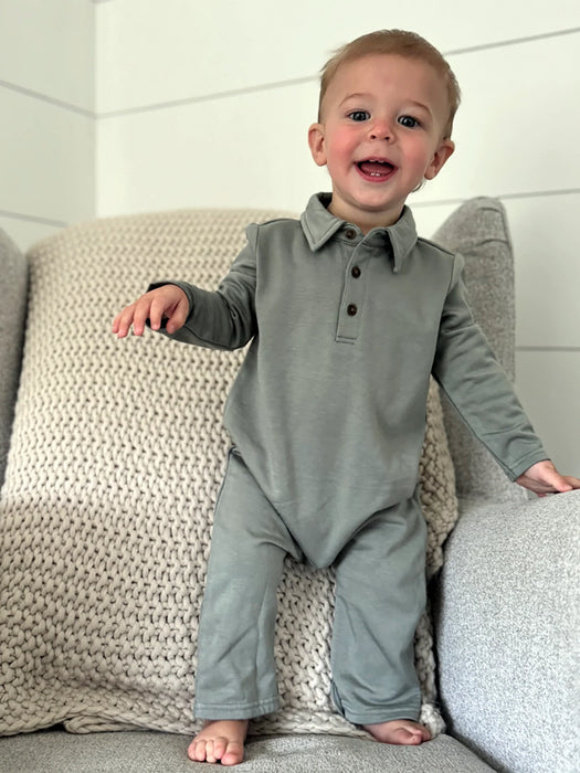 Gunamuna Collared Jumpsuit | Sage - Cullen's Babyland & Playland