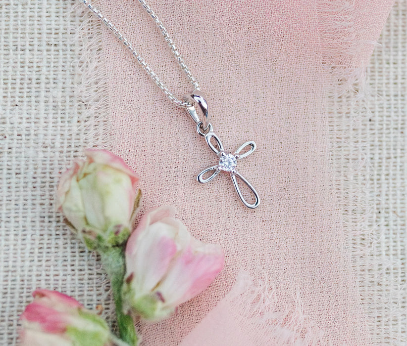 Cherished Moments Sterling Silver Cross Necklace (14IN)