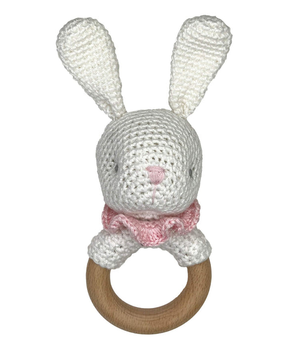 Petit Ami Bunny Woodring Rattle
