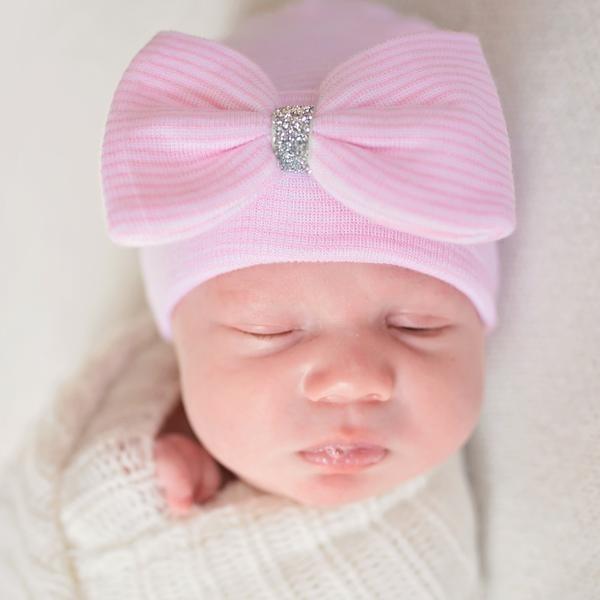IlyBean Pink & White Striped Hat w/ Silver Shimmer