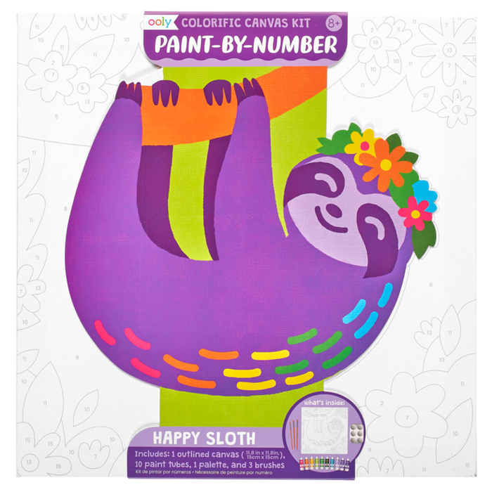Ooly Colorific Canvas Paint by Number Kit - Happy Sloth