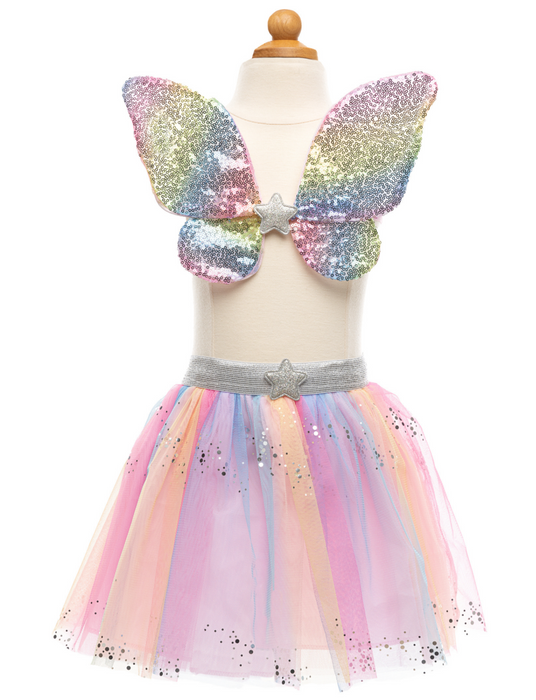 Creative Education Rainbow Sequin Tutu Wings & Wand Set (Size 4-6)