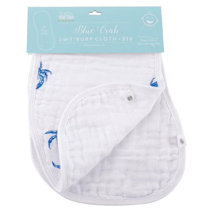 Little Hometown 2-in-1 Burp Cloth + Bib | Blue Crab - Cullen's Babyland & Playland