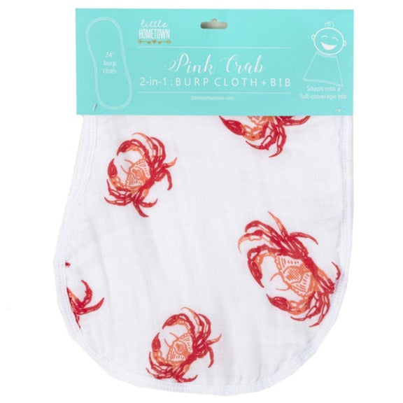 Little Hometown Pink Crab Burp Cloth + Bib