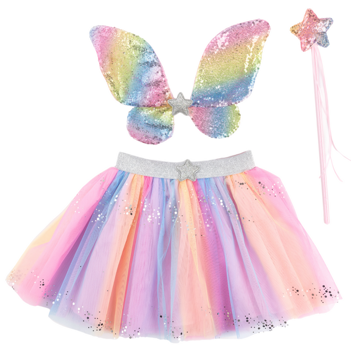 Creative Education Rainbow Sequin Tutu Wings & Wand Set (Size 4-6)