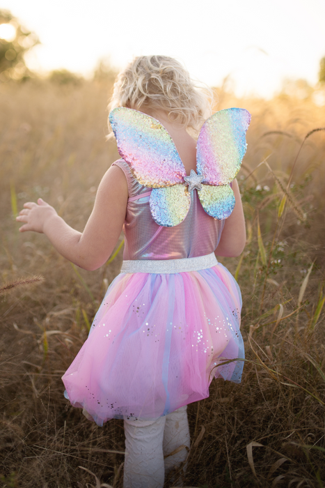 Creative Education Rainbow Sequin Tutu Wings & Wand Set (Size 4-6)