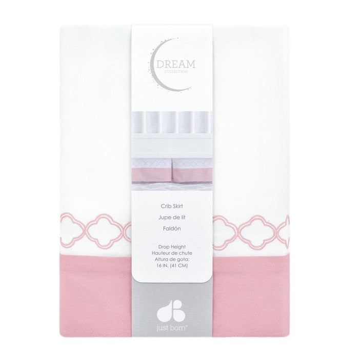 Just Born Dream Crib Skirt, White & Pink Trellis