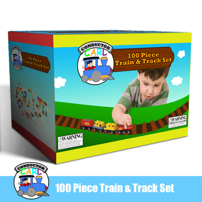 Brybelly Conductor Carl 100 Piece Wooden Train Set