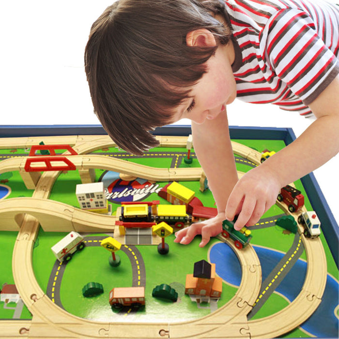 Brybelly Train Conductor Carl 80-Piece Wooden Train Set With Table