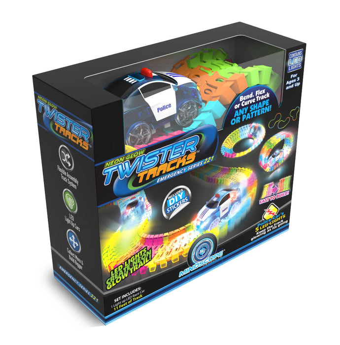 Mindscope Twister Tracks 221 (11 feet) Neon Glow Track + 1 Police Car