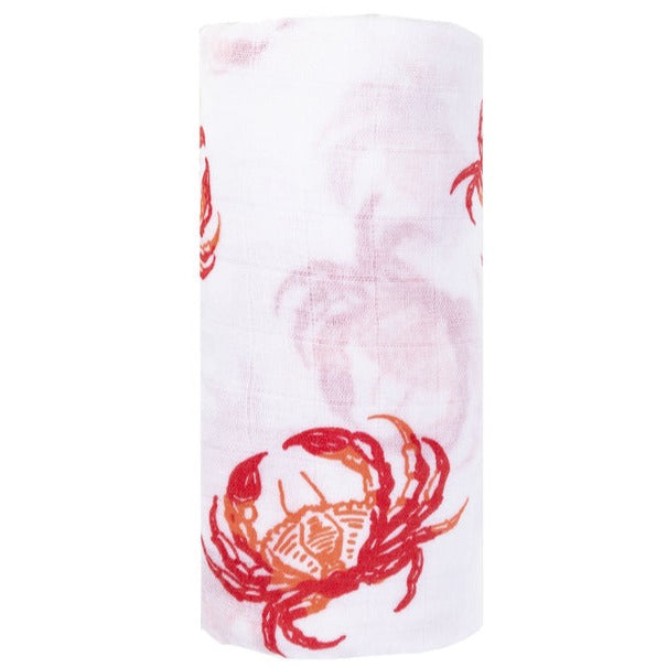 Little Hometown Baby Muslin Swaddle Receiving Blanket | Pink Crab