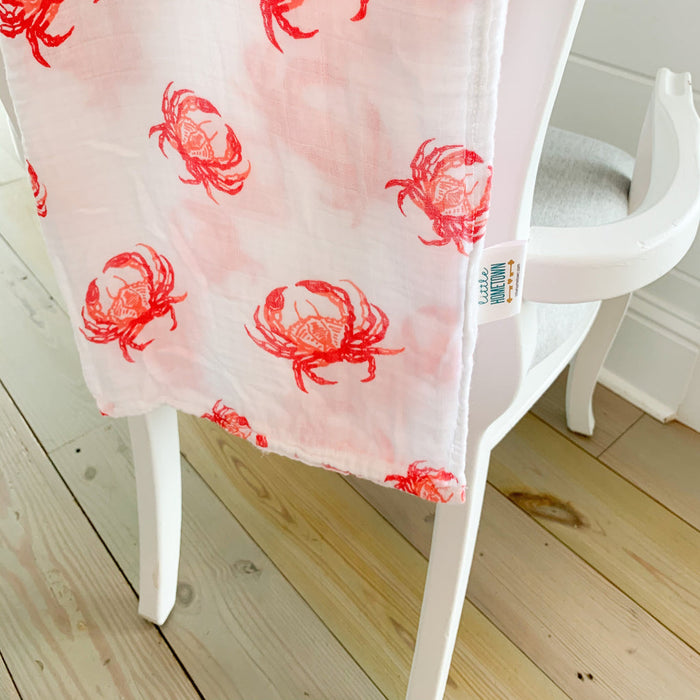Little Hometown Baby Muslin Swaddle Receiving Blanket | Pink Crab