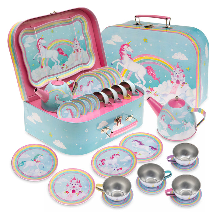 Jewelkeeper 15pc. Rainbow Unicorn Tin Tea Set